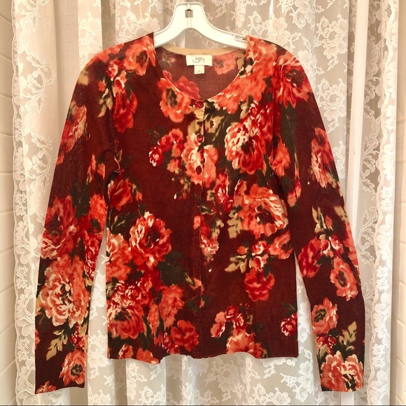 ANN TAYLOR LOFT * NWOT Rust Rose Floral Cardigan - Picture 3 of 8